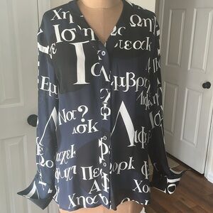 Greek Print Silk Blouse Linda Allard Ellen Tracy